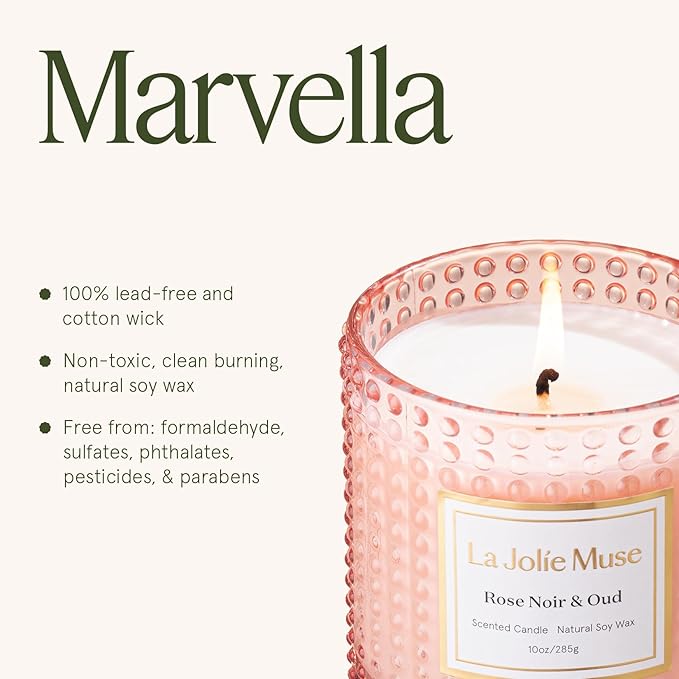 LA JOLIE MUSE Rose Noir & Oud Scented Candle – Lemon, Rose & Oud | 10 oz Natural Soy Wax | 55 Hours Clean Burn | Gift-Ready for Hosts & Gatherings | Elegant Home Décor - Bloomnest