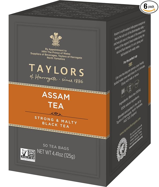 Taylors of Harrogate Assam, Black Tea, Pillow Bags, 50 Count (Pack of 6), Full-bodied, Satisfying & Malty, Caffeinated, Enjoy Hot or Iced, 300 Teabags Total - Bloomnest