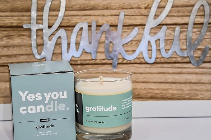 Gratitude, Bergamot & Citrus, Highly-Scented, Inspirational Soy Candle, Made in USA, Pure Essential Oils, Aromatherapy, 8 oz - Bloomnest