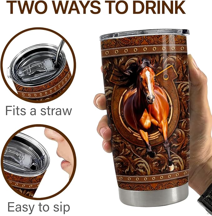 SANDJEST Horse Tumbler 20oz Stainless Steel Insulated Travel Mug Cup for Women Men Horse Gifts for Birthday Christmas Mothers Day Fathers Day - Bloomnest