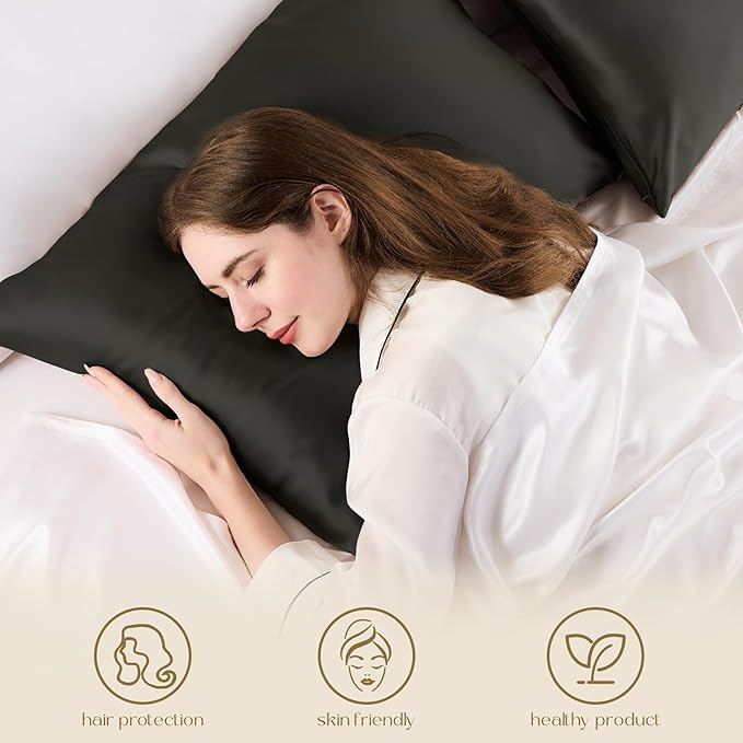 ZIMASILK 100% Pure Mulberry Silk Pillowcase for Hair and Skin Health,Soft and Smooth,Both Sides Premium Grade 6A Silk,600 Thread Count,with Hidden Zipper,1pc(Standard 20''x26'',Black) - Bloomnest