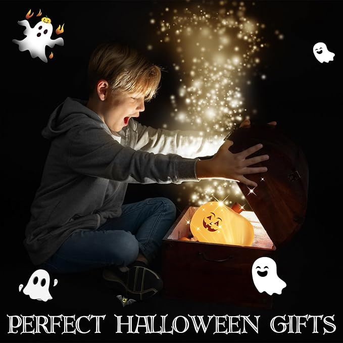 Pumpkin Night Light for Kids Cute Jack O Lantern Halloween Decor Nightlight for Baby Nursery Toddler Squishy Pumpkin Lights Cordless Rechargeable Dimmable Silicone Bedside Lamp Halloween Gifts - Bloomnest