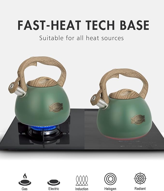 POLIVIAR Tea Kettle, 2.7 Quart Stovetop Tea Kettle, Audible Whistling Teapot, Food Grade Stainless Steel for Anti-Rust, Anti Hot Handle, Suitable for All Heat Sources (JX2022-MN30) - Bloomnest