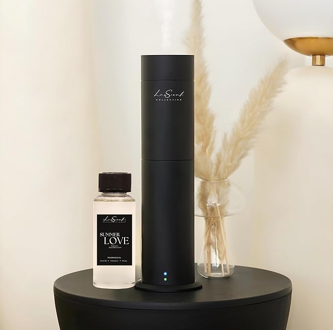 Aroma Scent Diffuser Starter Kit for Up to 1000SQ. FT. Coverage - 120ML Waterless Essential Oil Scent Included - Luxury Aroma Diffuser Ideal for Home, Office & Hotel (Black, Summer Love) - Bloomnest