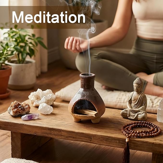 CEREMONY Palo Santo Holder -Mini Ceramic Incense Holder for Palo Santo Sticks - Palo Santo Holder for Gift-White Sage Holder for Meditation Decor (Brown-Fireplace) LifeNeedsAlittleofCeremony
