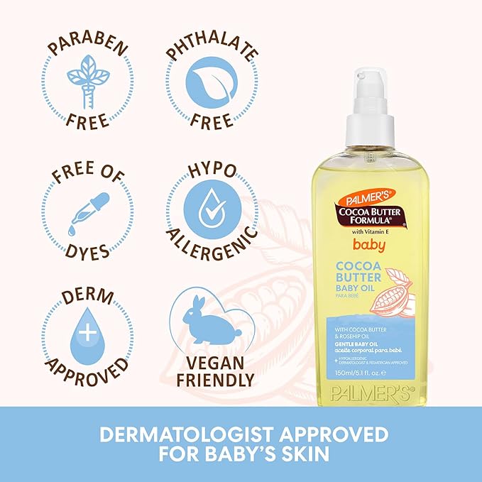 Palmer's Cocoa Butter Formula Gentle Baby Oil, 5.1 fl oz, Nourishing for Delicate Skin, Vitamin E Baby Essentials - Bloomnest