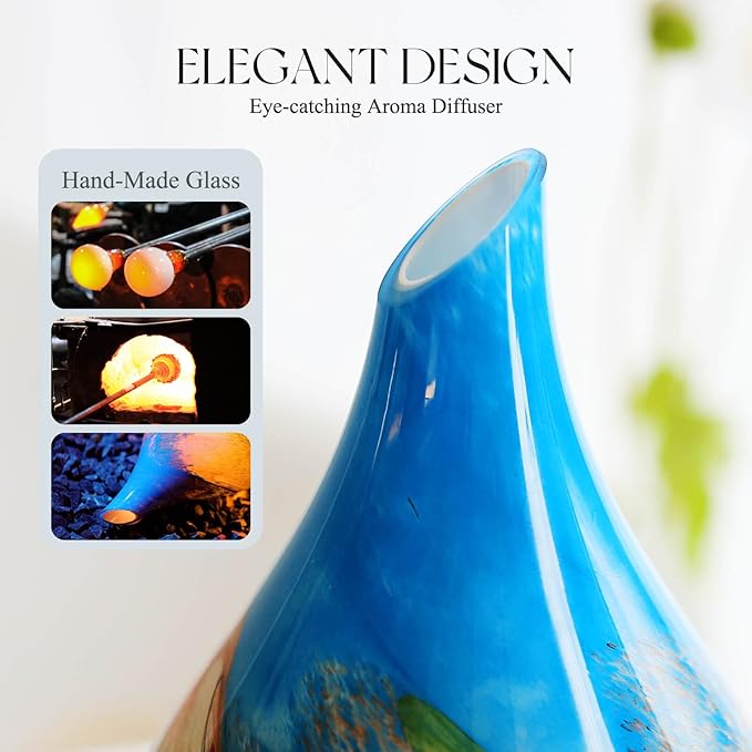 Porseme 280ml Essential Oil Diffuser Glass Color Changing Aroma Air Diffusers Aromatherapy Ultrasonic Cool Mist Humidifier 7 Running Hours Waterless Auto-Off for Sleeping, Yoga, Office (Blue Grass) - Bloomnest