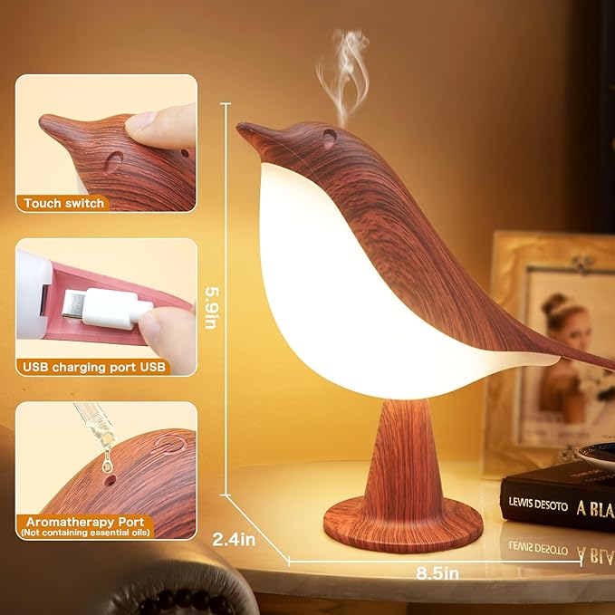 VViN 2 in 1 Small Desk Lamp, Bird Cordless Table Lamp with 3 Color Temperature Dimmer and Touch Sensor - Rechargeable Battery Night Light for Kids, Bedroom, Bedside, and Outdoor Use - Bloomnest