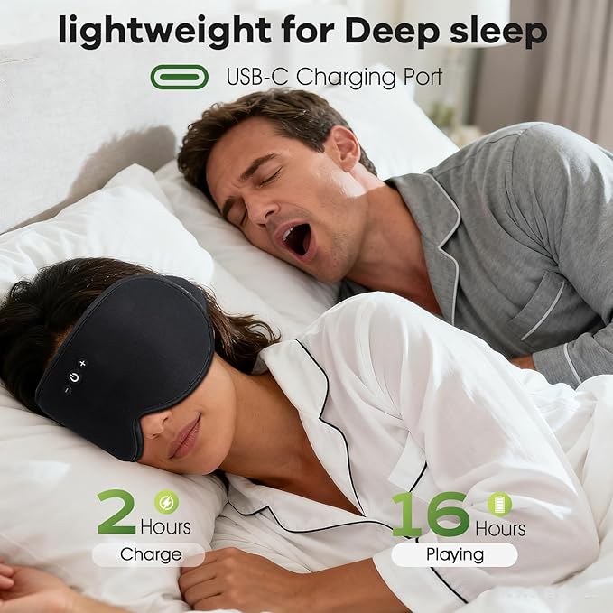 3D Sleep Headphones with Bluetooth 5.4 Sleep Mask, Bamboo Cotton Music Wireless Bluetooth Eye Mask for Sleeping, Earphones HD Speaker Microphone for Travel, Gifts for Men Women, Removable - Bloomnest