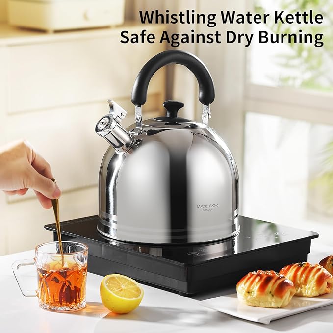 Whistling Tea Kettle for Stovetop, 5L Stainless Steel Tea pot Kettles,Striped frosted water pot, Large kettle teapot with Cool Touch Ergonomic Handle(Mirror Polish) - Bloomnest