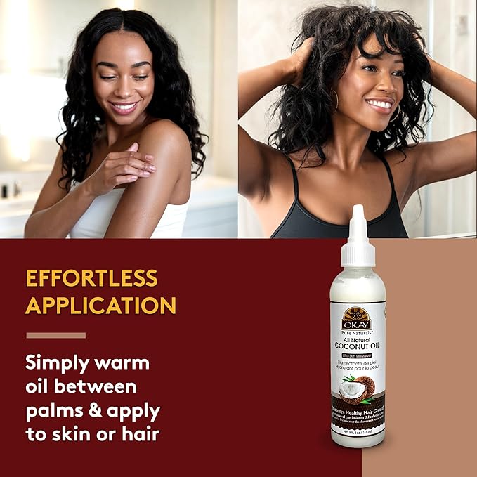 Okay 100% Pure Coconut Oil for Hair & Skin - Coconut Oil for Women & Men, Perfect for Hair & Body, for Massage & Moisturizer, Natural - 4 fl oz Squeeze Bottle (Pack of 1) - Bloomnest