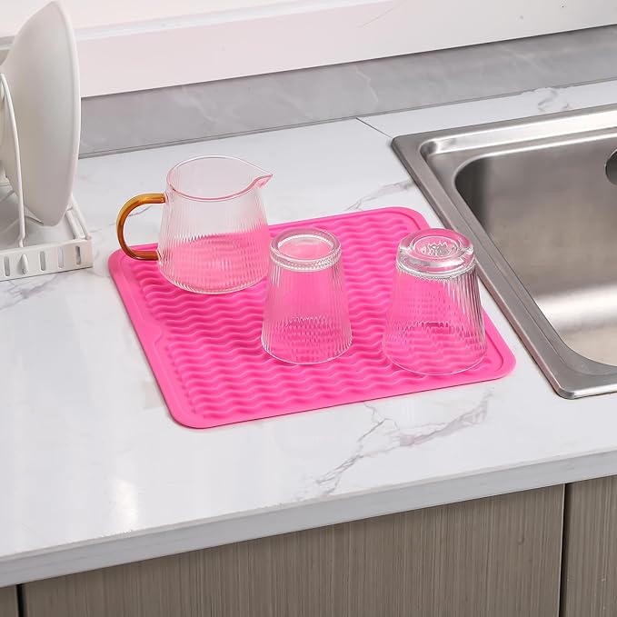 Silicone Dish Drying Mat for Multiple Usage,Easy clean,Eco-friendly,Heat-resistant Silicone Mat for Kitchen Counter or Sink,Refrigerator or Drawer liner Rose M 12 inches x 12 inches - Bloomnest