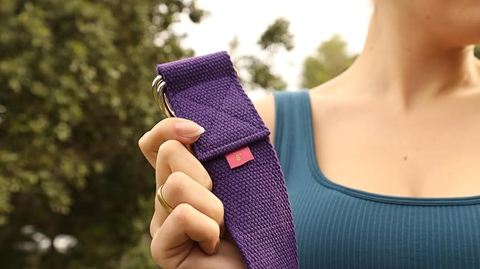 Adaptive Yoga Strap, Stretching Strap, 2 Inches Wide, 100% Naturally Soft Cotton, Steel D-Rings, Includes Natural Cotton Drawstring Storage Pouch and Instructional E-Book - Bloomnest