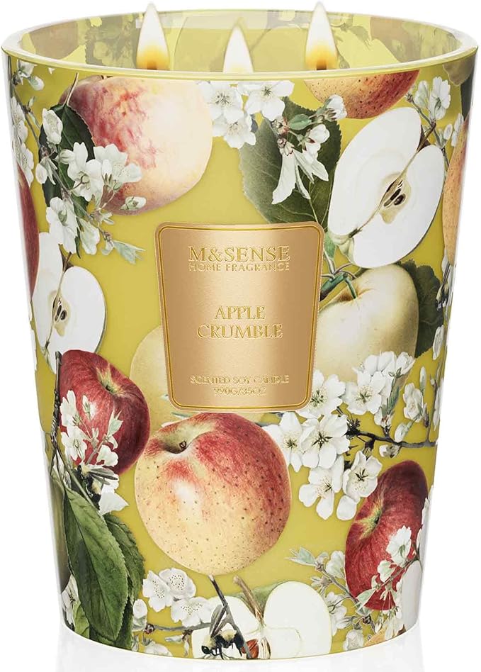 M&SENSE Extra Large Candle Apple Crumble Scented, 3-Wick 35oz 150H Long Lasting, Natural Soy Wax Aromatherapy Candle for Stress Relief, Home Fragrance Housewarming Gifts Candle for Home Decor - Bloomnest