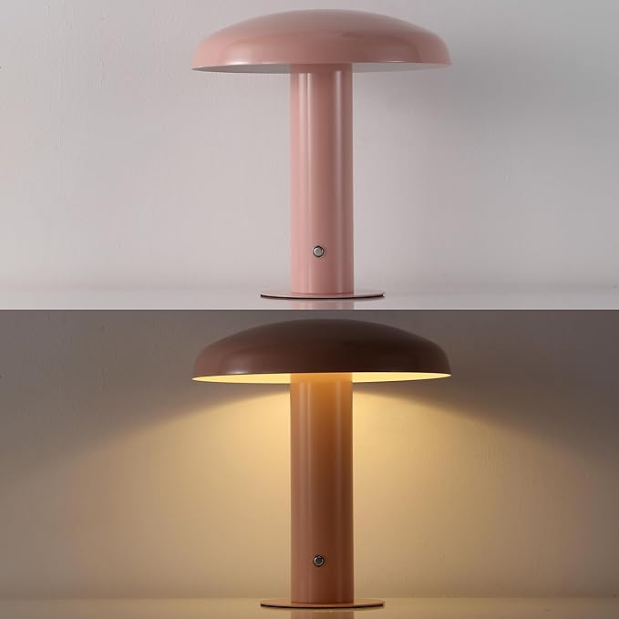 JONATHAN Y JYL7114E Suillius 11" Contemporary Bohemian Rechargeable/Cordless Iron Dimmable Integrated LED Mushroom Table Lamp, Pink, for Bar Console, Vanity - Bloomnest