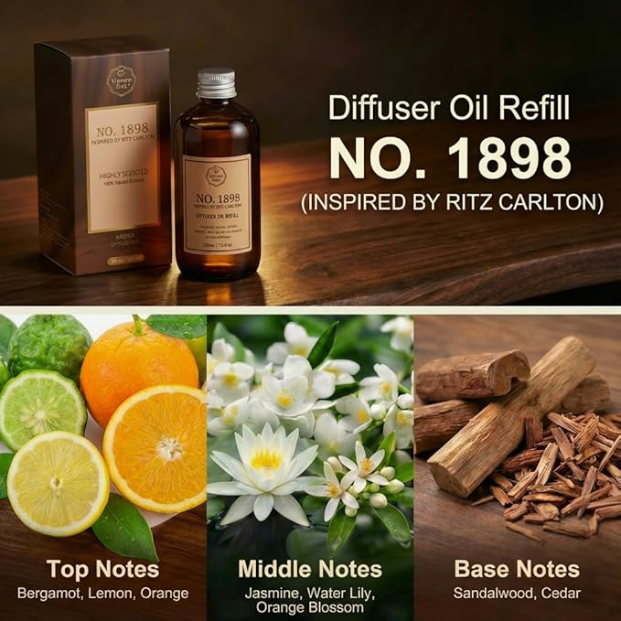 Luxury Hotel Scent Reed Diffuser Oil Refill(8.5 FL oz) | No.1898 Hotel Collection Diffuser Oil Inspired by Ritz Carlton for Home&Office| Long-Lasting for Machine, Room Spray, Air Freshener, HVAC - Bloomnest