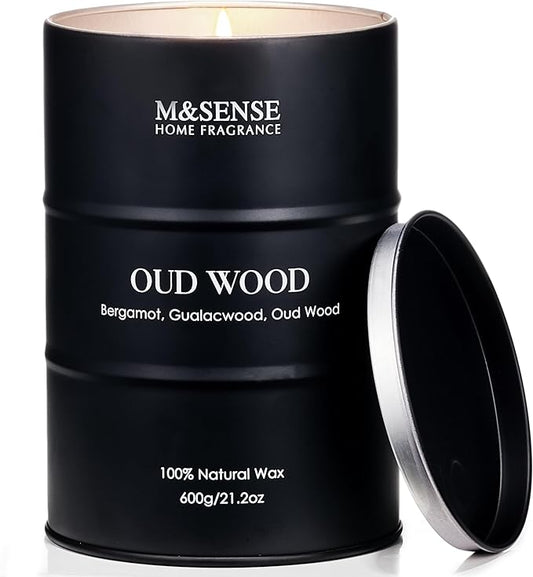 M&SENSE Oud Wood Large Scented Candles Natural Soy Wax, 21.2oz Long Lasting Up to 120 Hours Burning Time, Unique Candle Gifts for Men Women - Bloomnest
