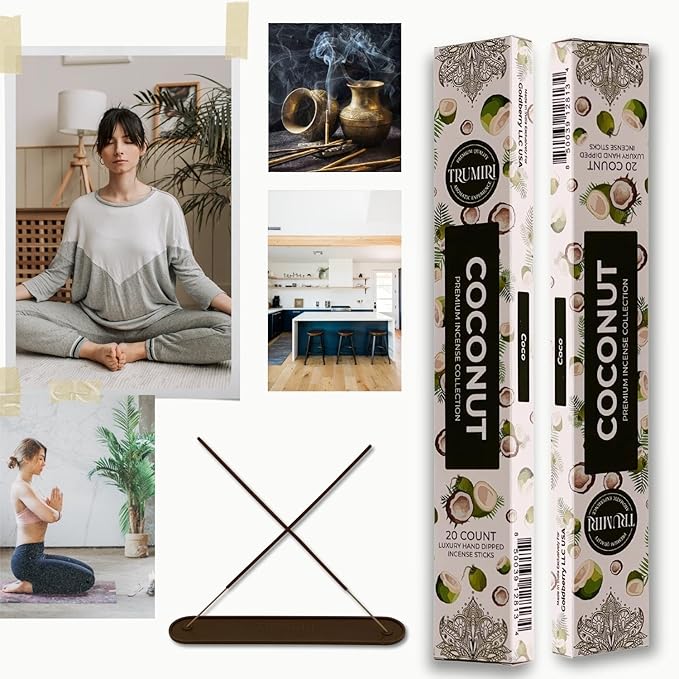 TRUMIRI Coconut Incense Sticks - Total 40 Sticks, Dual Pack of 20, Non-Toxic, Natural Ingredients TRUMIRI
