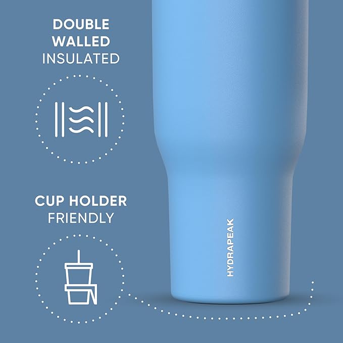 Hydrapeak Voyager 40 Oz Stainless Steel Tumbler with Handle, Insulated Water Bottle With Straw & Lid, Cupholder Friendly Reusable Travel Mug (Maya) - Bloomnest