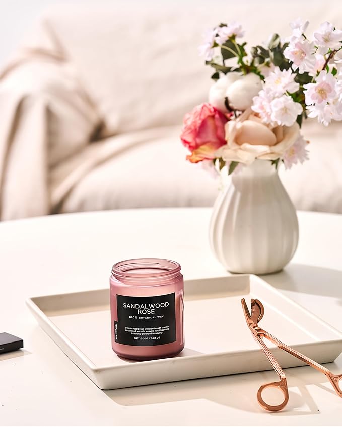 M&SENSE Sandalwood Rose Scented Candle 7.05oz 50 Hours Long Lasting Burn Natural Soy Wax Strong Scented Candle for Home, 2 Wick Home Fragrance Slow Burning Housewarming Gifts for Men Women - Bloomnest