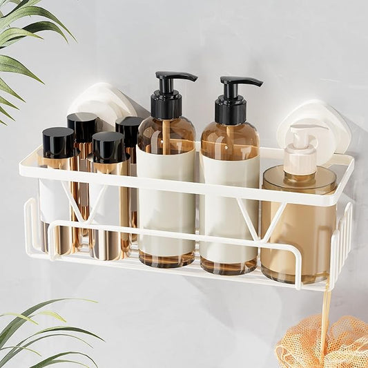 KEGII Shower Caddy Suction Cup with Hooks, Large Capacity Shower Suction Shelf, Heavy Duty Bathroom Organizer, No Drilling Stainless Steel Shampoo Holder for Bathroom Storage, Cream White - Bloomnest
