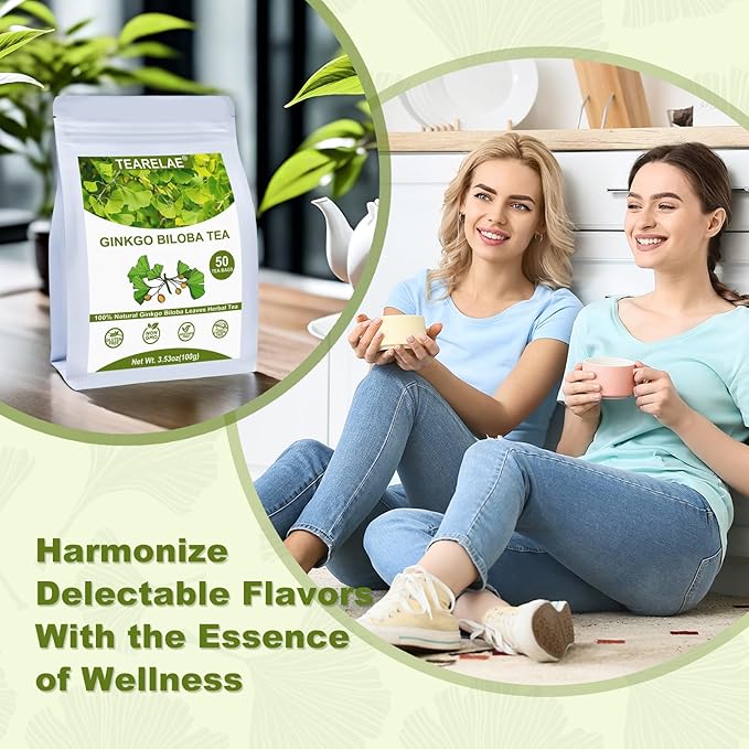 TEARELAE - Ginkgo Biloba Tea Bags, 50 Count - 100% Pure Ginkgo Biloba Leaves - Non-GMO - Naturally Caffeine-free Herbal Tea - Support Vision Health & Enhance Immunity - Bloomnest