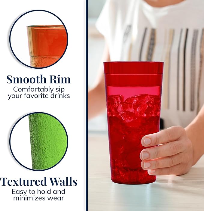 US Acrylic Café Plastic Reusable Tumblers (Set of 12) 32-ounce Iced-Tea Cups, Assorted | Value Set of Restaurant Style Drinking Glasses, Stackable, BPA-free, Made in the USA | Top-rack Dishwasher Safe - Bloomnest