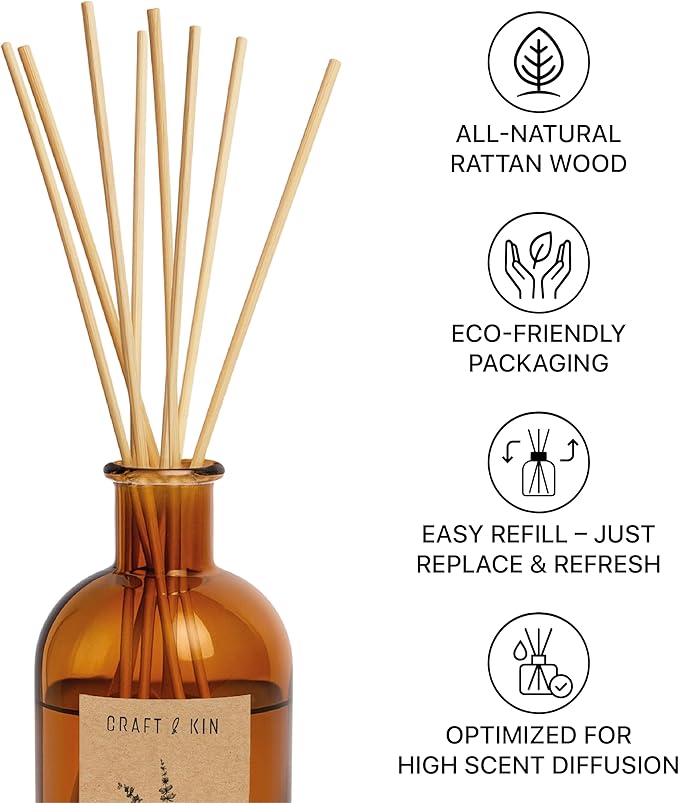 Craft & Kin Reed Diffuser Sticks – 3 Pack of 8 Natural Rattan Sticks per Pouch – Home Fragrance Refill, Eco-Friendly Reed Replacement for Essential Oil Diffusers CraftKin