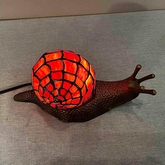 Bieye L10989 Land Snail Tiffany Style Stained Glass Accent Table Lamp for Home Decoration (Red, 10" D x 5" W x 5" H) - Bloomnest