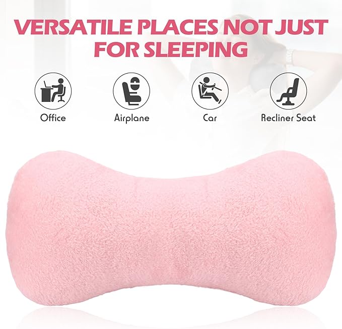 1 Pc Neck Pillow for Recliner Headrest Pillow Bone Shaped Chair Plush with Adjustable Strap Neck Support and Pain Relief Curve Head Cushion for Car Travel Airplane (Pink) - Bloomnest