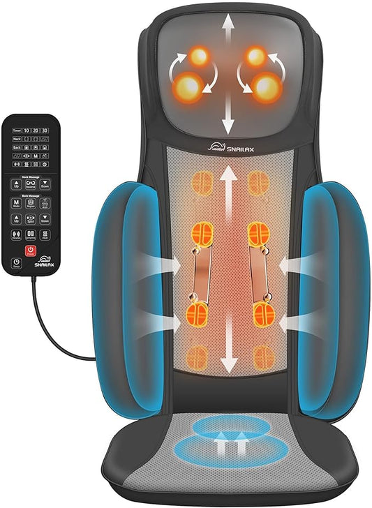 Snailax Shiatsu Neck and Back Massager with Heat, Adjustable-Height Neck Massager Rollers Massage Chiar Pad with Vibration, Chair Seat Massager for Home, Office, Gifts for Men, Women - Bloomnest