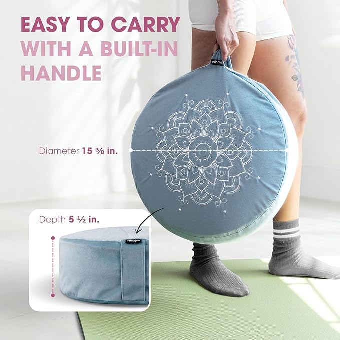 Yes4All Foam Zafu Buckwheat, Mandala Pattern Yoga Bolster Pillows, Floor Meditation Cushion, A. Sky Blue-Upgraded - Bloomnest