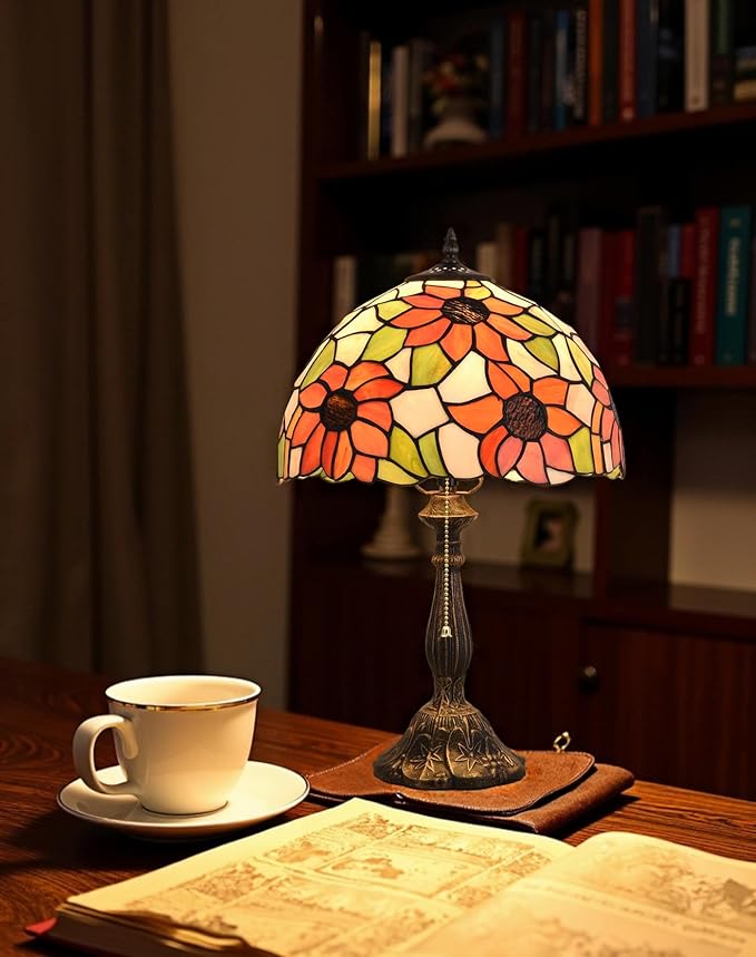 Tiffany Table Lamp, 12-inch Yellow Sunflower Style, Stained Glass Lamp for Living Room, Dining Room, Bedroom, Study Room, Office - Bloomnest