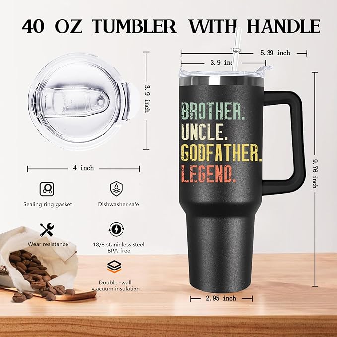 Ceovfoi 40 oz Godfather Tumbler for Men - Stainless Steel Insulated Mug with Handle, Lid & Straw, Godfather Themed Gifts, Perfect Birthday/Father’s Day/Christmas Presents for Dad, Grandpa, Husband - Bloomnest