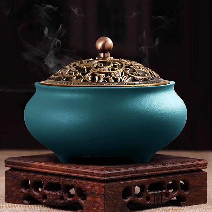 Coil Incense Burner， Ceramic Cone Incense Burner Holder Suitable for Incense/Cone/Coil/Stick, Sage, Mosquito Incense, and Charcoal. Incense Holder+Fireproof Cotton Inside. - Bloomnest