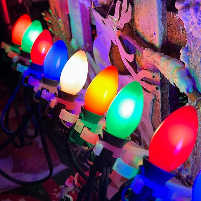 SUNSGNE 25 Pack C7 LED Multicolor Christmas Replacement Light Bulbs for Christmas Indoor Outdoor String Lights, E12/C7 Candelabra Base, 0.6 Watt - Bloomnest