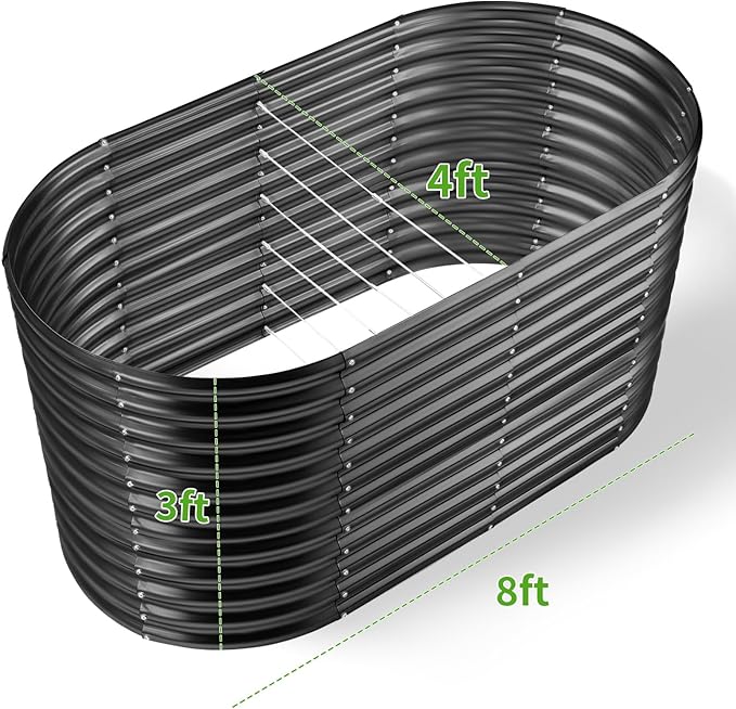 Land Guard 8x4x3ft Oval Galvanized Raised Garden Beds, Large-Capacity Metal Planter Box Outdoor, Durable Deep Raised Garden Bed 3ft Tall, Raised Beds for Gardening Vegetables, Dark Grey - Bloomnest