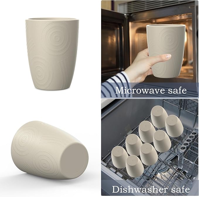 Wheat Straw Cups 8 PCS Good Alternative to Plastic Reusable Cups 12 oz Unbreakable Drinking Cup Reusable Dishwasher Safe Water Plastic Glasses (Beige) - Bloomnest