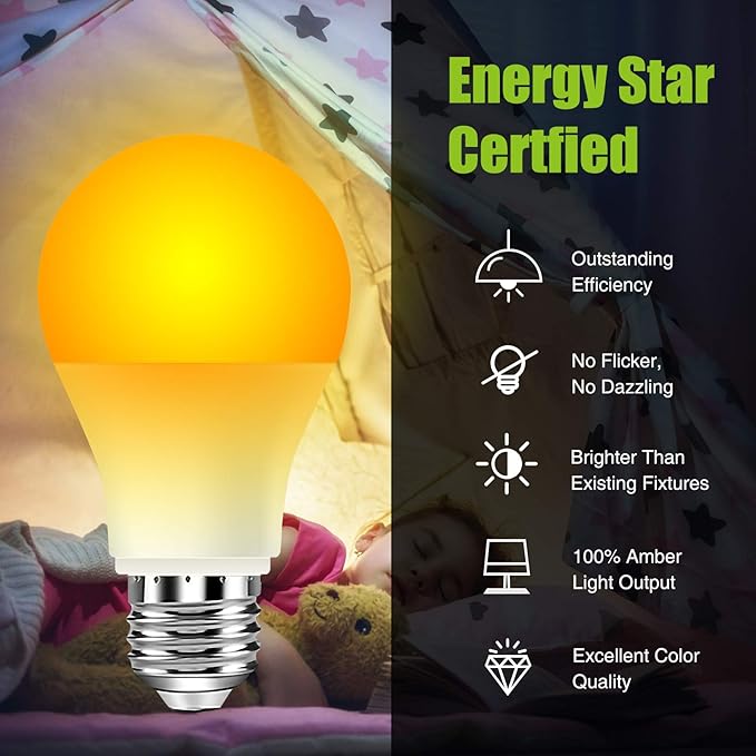 Neporal Amber Light Bulbs 9W, Soft Warm Sleep Light Bulbs 60W Equivalent, Blue Light Blocking Amber Night Light 1800K, Bedtime Light Bulb for Healthy Sleep,1Pack - Bloomnest