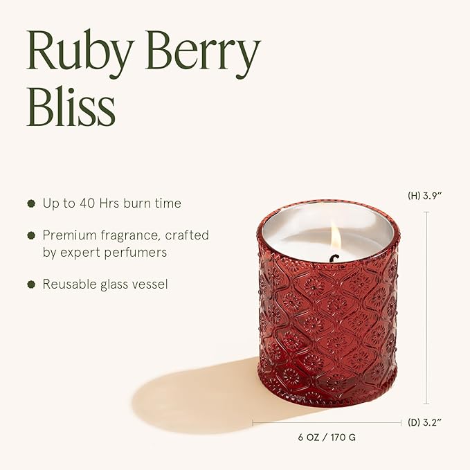 LA JOLIE MUSE Ruby Berry Bliss Scented Candle – Mandarin, Cranberry & Plum | 6 oz Festive Fall Candle | 40 Hours Clean Burn|Vibrant Scent| Gift for Hosts|Fall Tablescapes - Bloomnest