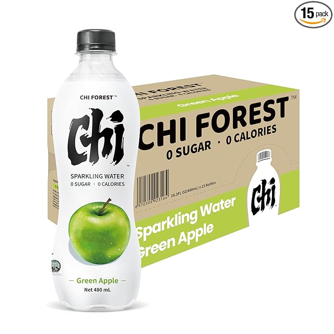 CHI FOREST Flavored Sparkling Water Beverage, Green Apple, Zero Sugar, 16.2 fl oz Bottles (pack of 15) - Bloomnest