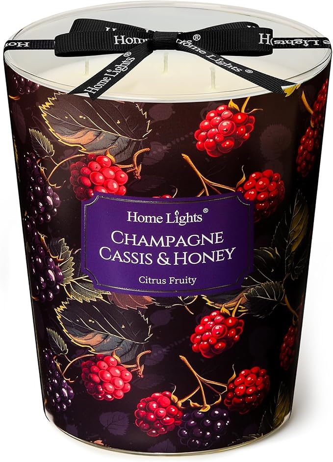 HomeLights Scented Candles for Women & Men, 34oz Candle Jars Aromatherapy 3-Wick Candle, Ideal for Eclectic Mixed Styles Home Decor and Gifts, Champagne Cassis & Honey - Bloomnest
