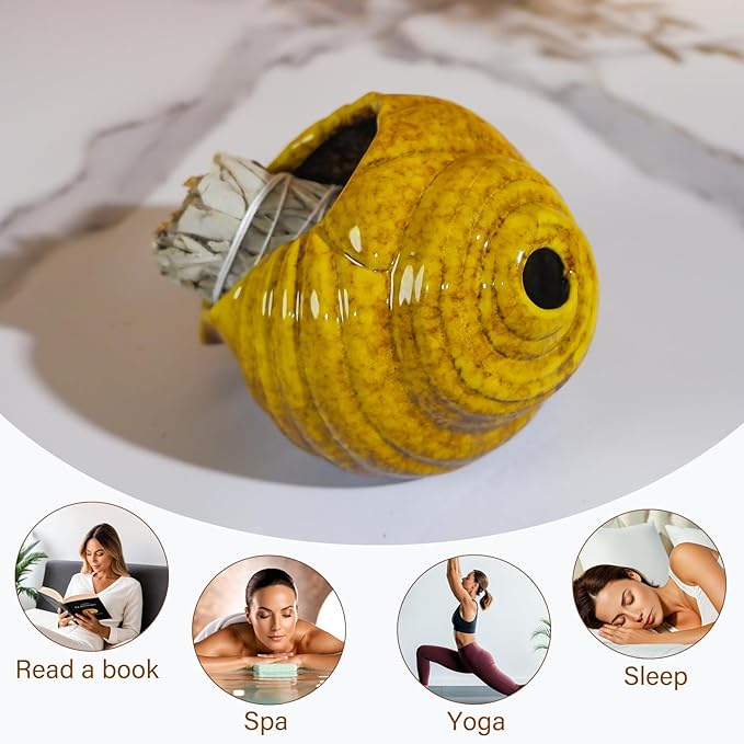 Yellow Ceramic Conch Palo Santo Holder - Mini Chimney Incense Burner, Tabletop Smudge Bowl Compatible with Sage/Sticks/Cones/Copal,for Yoga、Zen Meditation、Witchcraft, Ideal Altar Decor Gift - Bloomnest