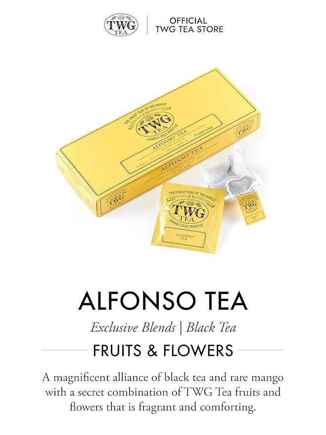 TWG Tea | Alfonso Tea | Black Tea | Mango Pieces | 15 Hand Sewn Cotton Teabags | Gift Set - Bloomnest