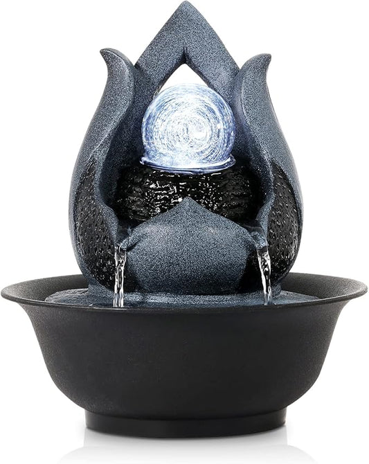 WICHEMI Indoor Water Fountain Tabletop Fountains with LED Rolling Ball, Feng Shui Zen Meditation Desktop Waterfall Fountains Calming Water Sound Relaxation Fountain for Home Bedroom Office (Style 12)