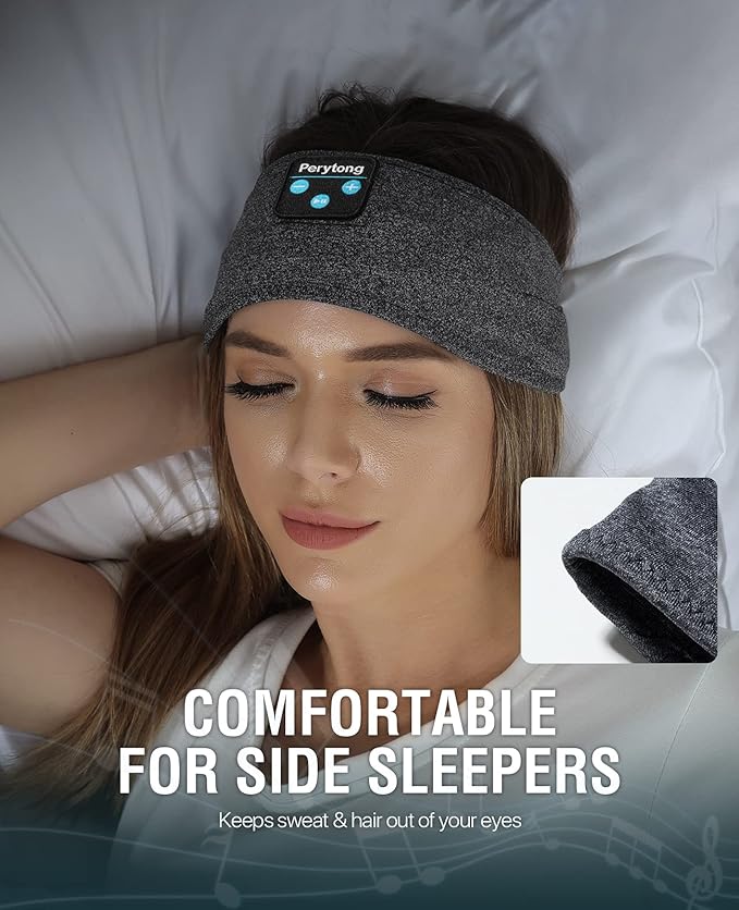Perytong Bluetooth Headband Sleep Headphones, Sleeping Headphones for Side Sleepers, Sleep Earbuds Wireless Earphones with HD Stereo Speaker for Birthday Anniversary Christmas Tech Gifts Men Women - Bloomnest