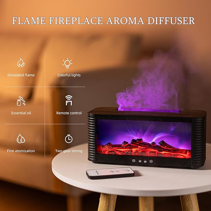 2026 Upgraded 9 Color Flame Fireplace Aroma Essential Oil Diffuser,250ml USB Desktop Noiseless Cool Mist Humidifier with Timer Auto-Off Protection for Home,Office, Gift (Black) - Bloomnest