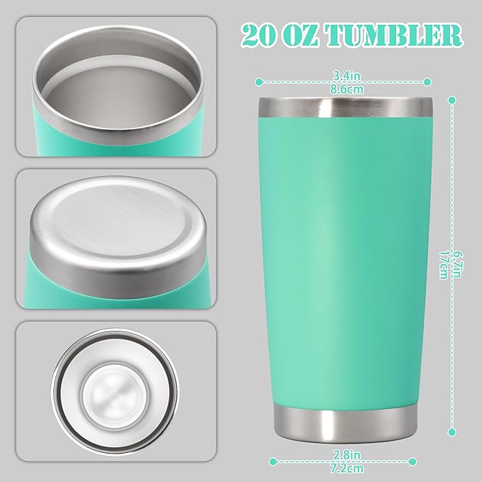 20 oz Tumbler with lid Double Wall Vacuum Insulated Tumblers Stainless Steel Coffee Mug Travel Coffee Tumbler Powder Coated Tumbler Cup Keep Hot&Cold - (Light Blue 12 Pack) - Bloomnest