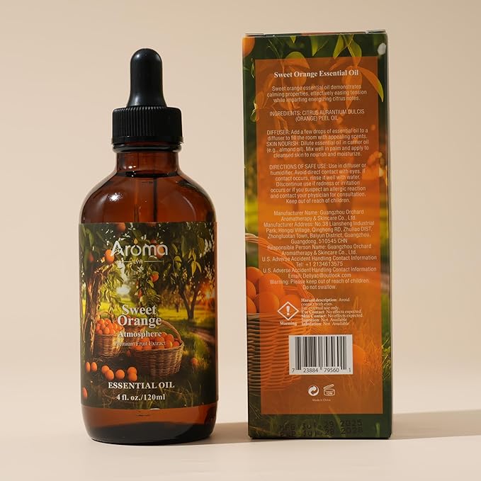 Orange Essential Oil with Premium Gift Box - Sweet Orange Essential Oils for Skin & Diffusers & Aromatherapy - 4 Fl Oz 100% Pure Natural - Gift-Ready Box - Gifts for Women Bloomnest