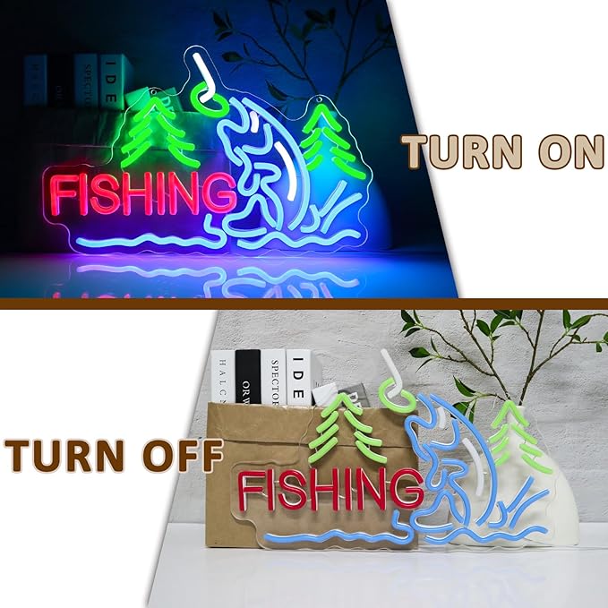 Fishing Neon Sign for Wall Decor, Fish Led Signs for Room, USB Dimmable Neon Lights for Fishing Gear Store Man Cave Bedroom Living Room Game Room Man Cave Party Business Yacht Sign - Bloomnest